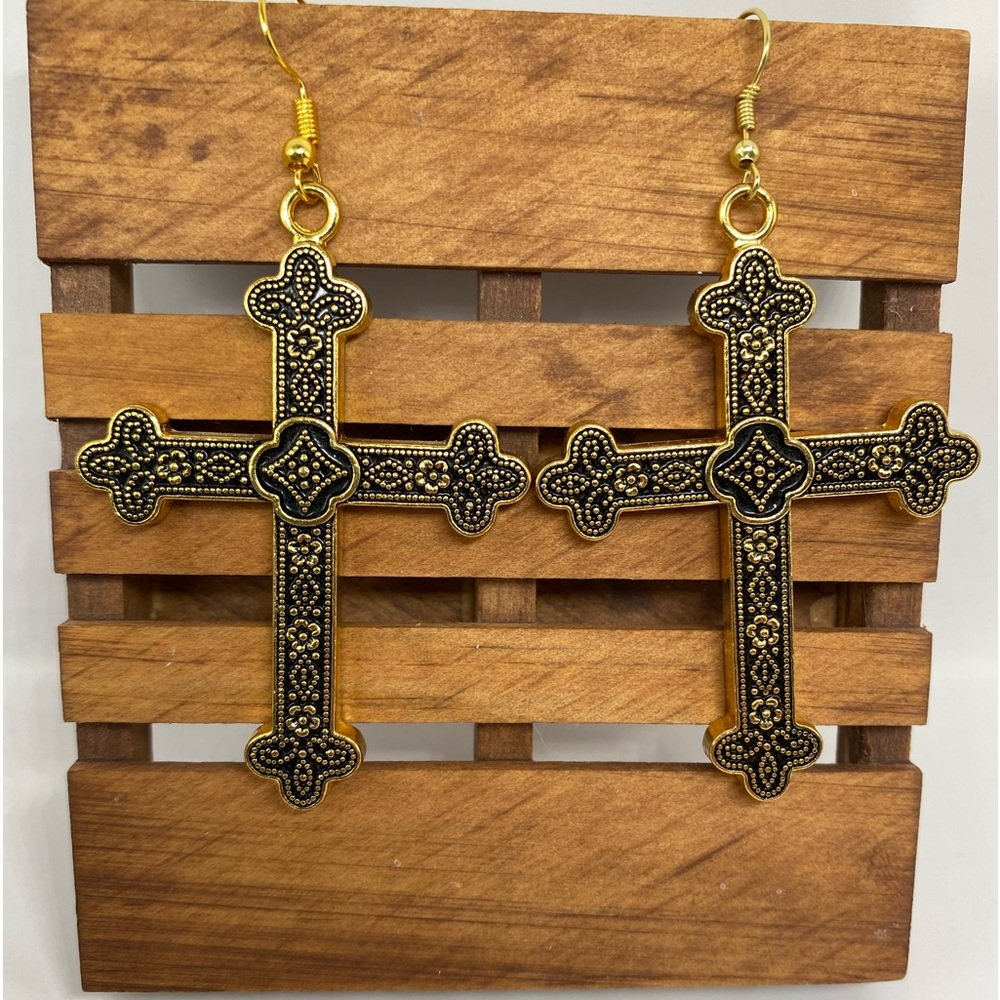 Large metal cross Dangle Earrings